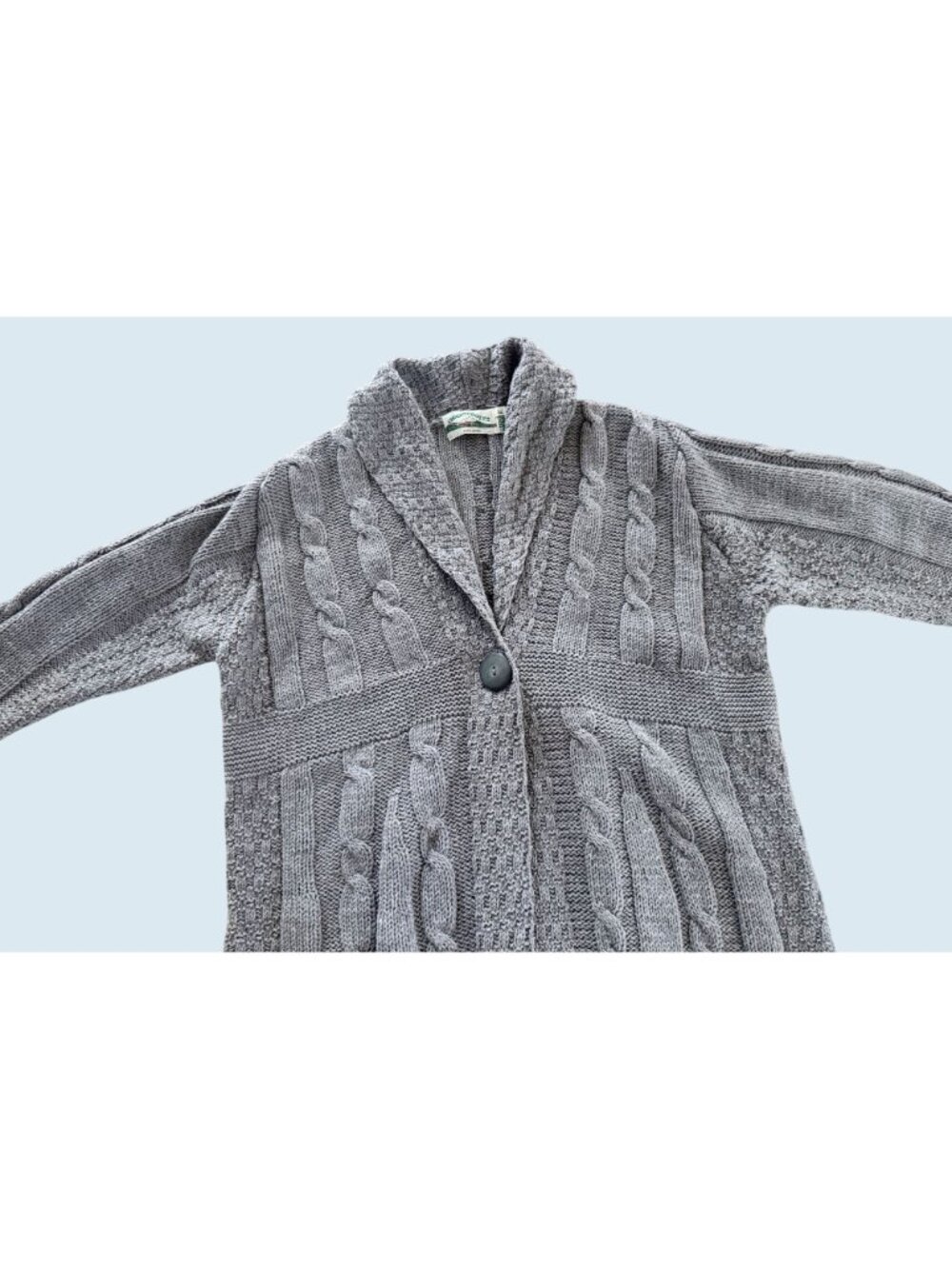 Vintage ARAN CRAFTS Made in Ireland Wool Grey Cardigan Sweater Sz L - Picture 4 of 8